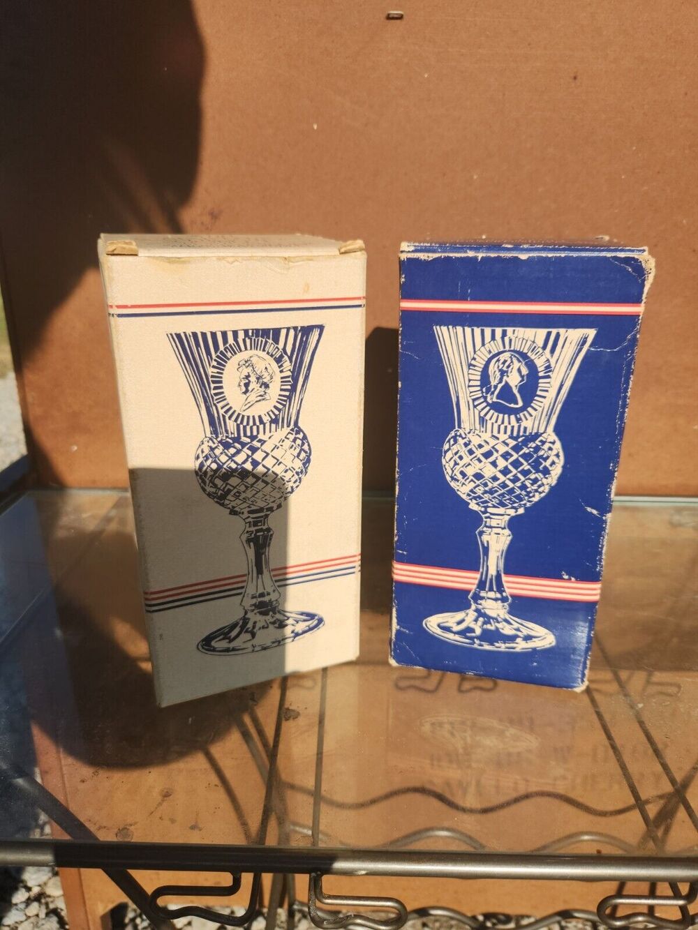 VTG Pair Fostoria Avon 1976 George/Martha Washington Cobalt Blue Glass Candle